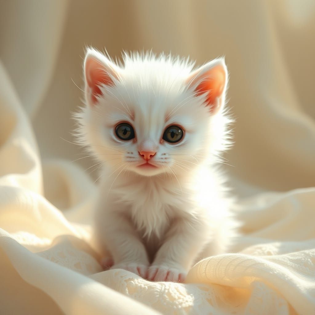 Whimsical White Kitten in Soft, Dreamy Brushstrokes