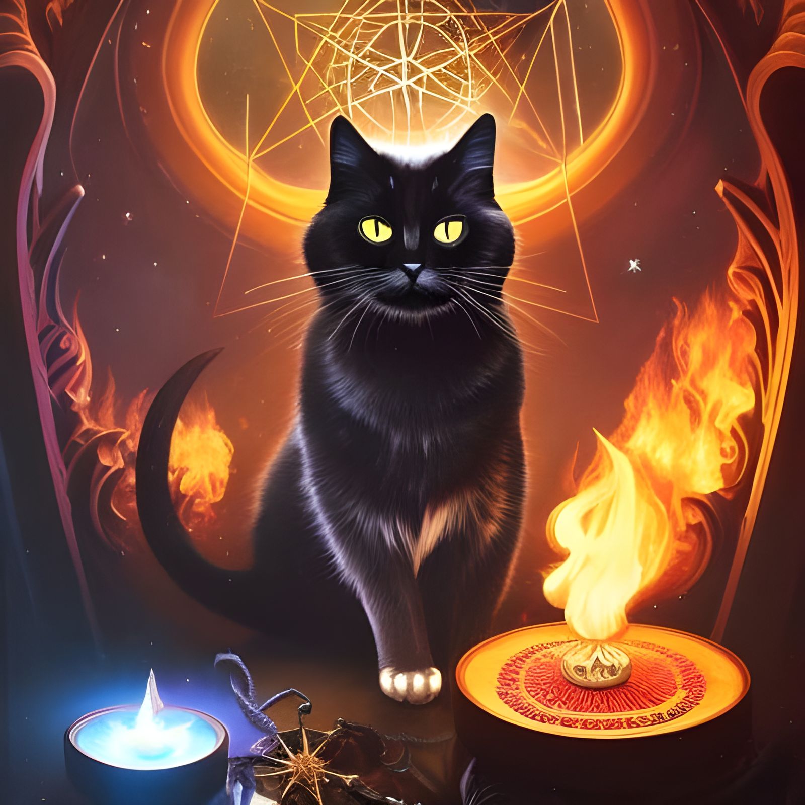 Wizard Cat Séance in Gothic Horror Style