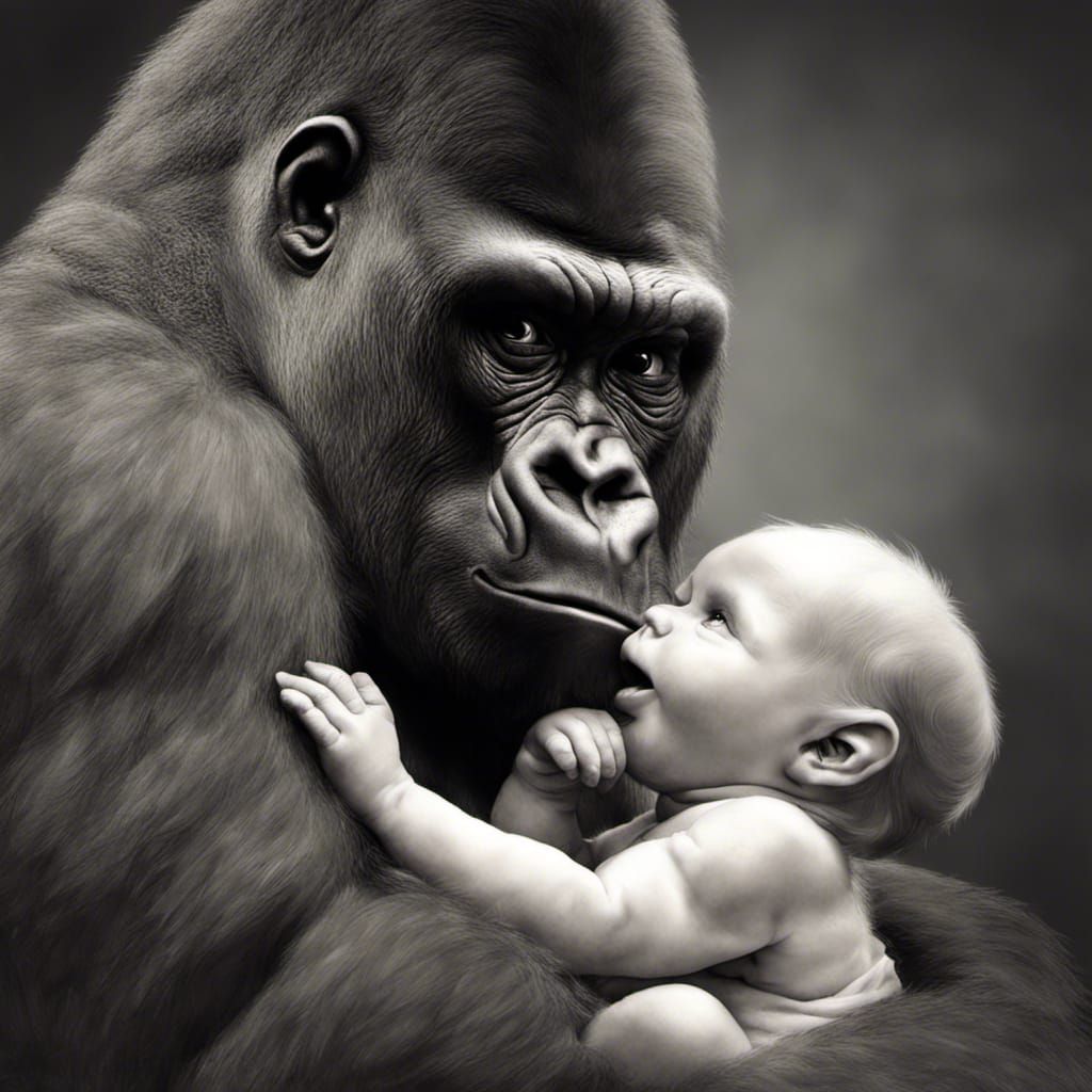 Gentle Gorilla with Kitten: A Quiet Moment