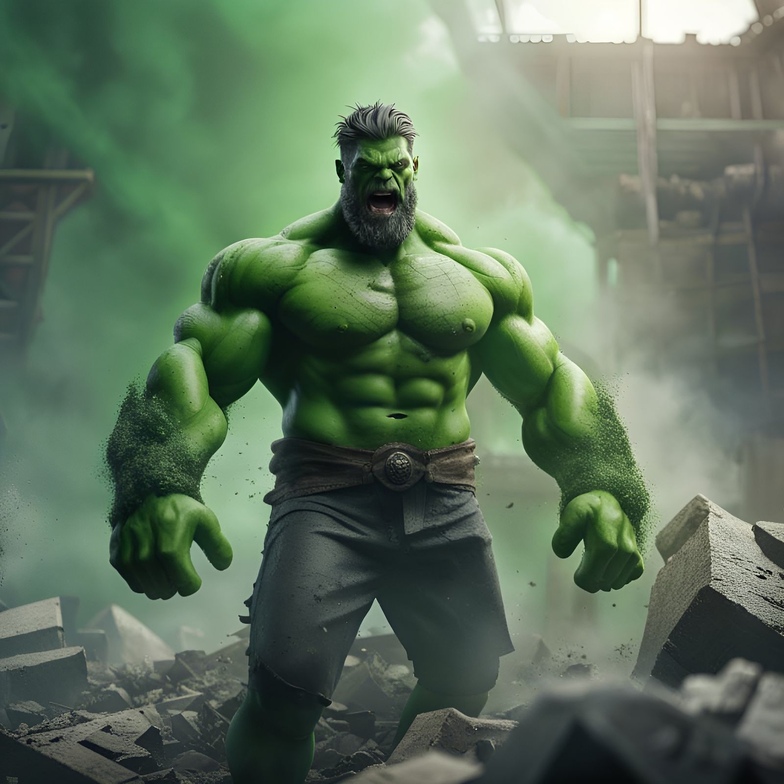 Hyperrealistic Viking Hulk in Green Smoke
