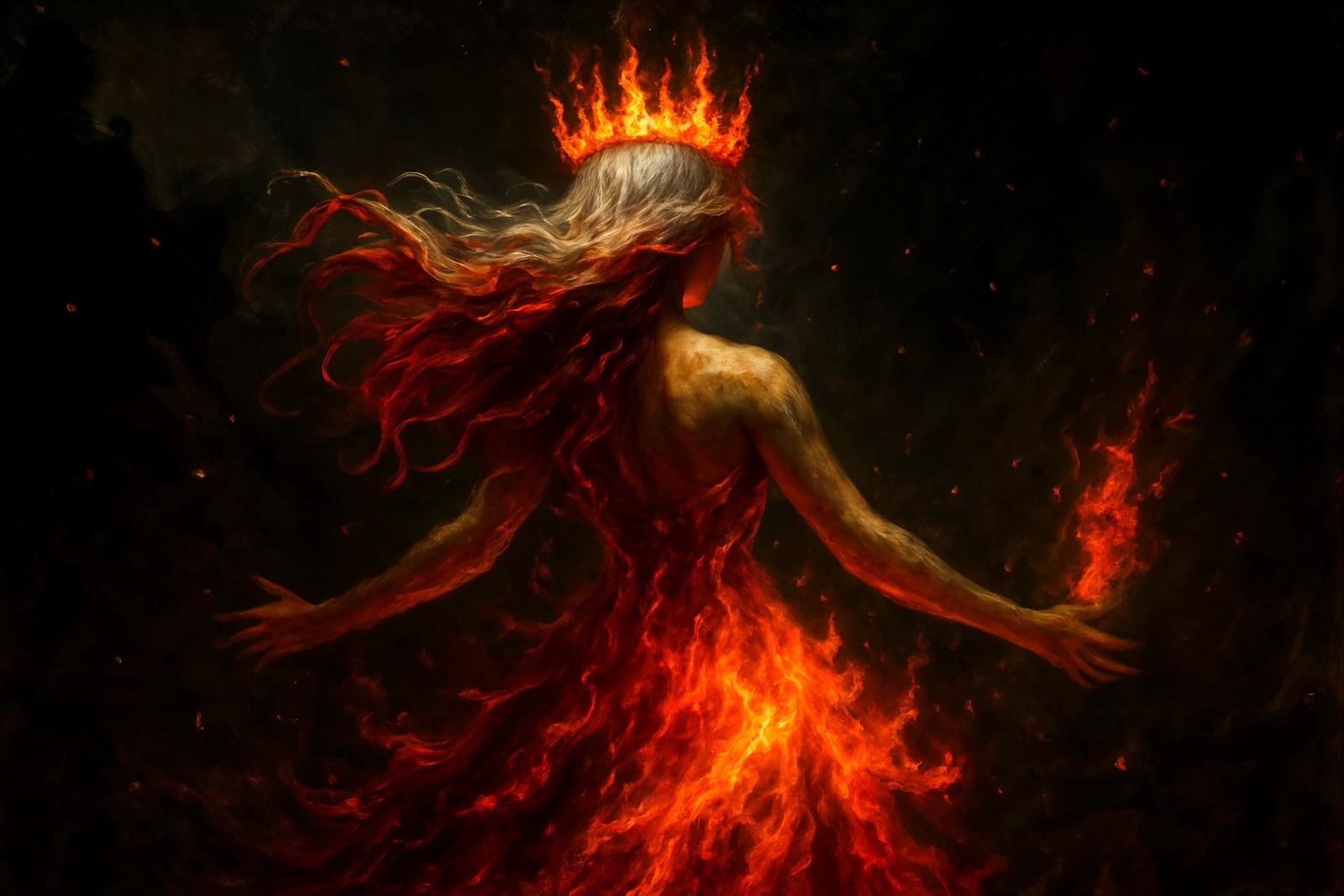 Inferno Queen: Fiery Portrait in Oil Painting Style