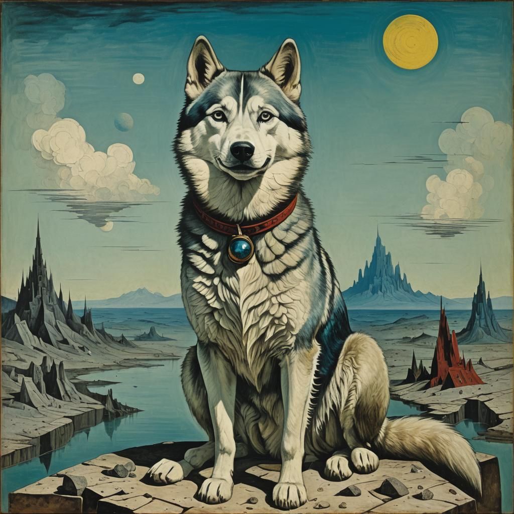 Surreal Husky in Abstract Style