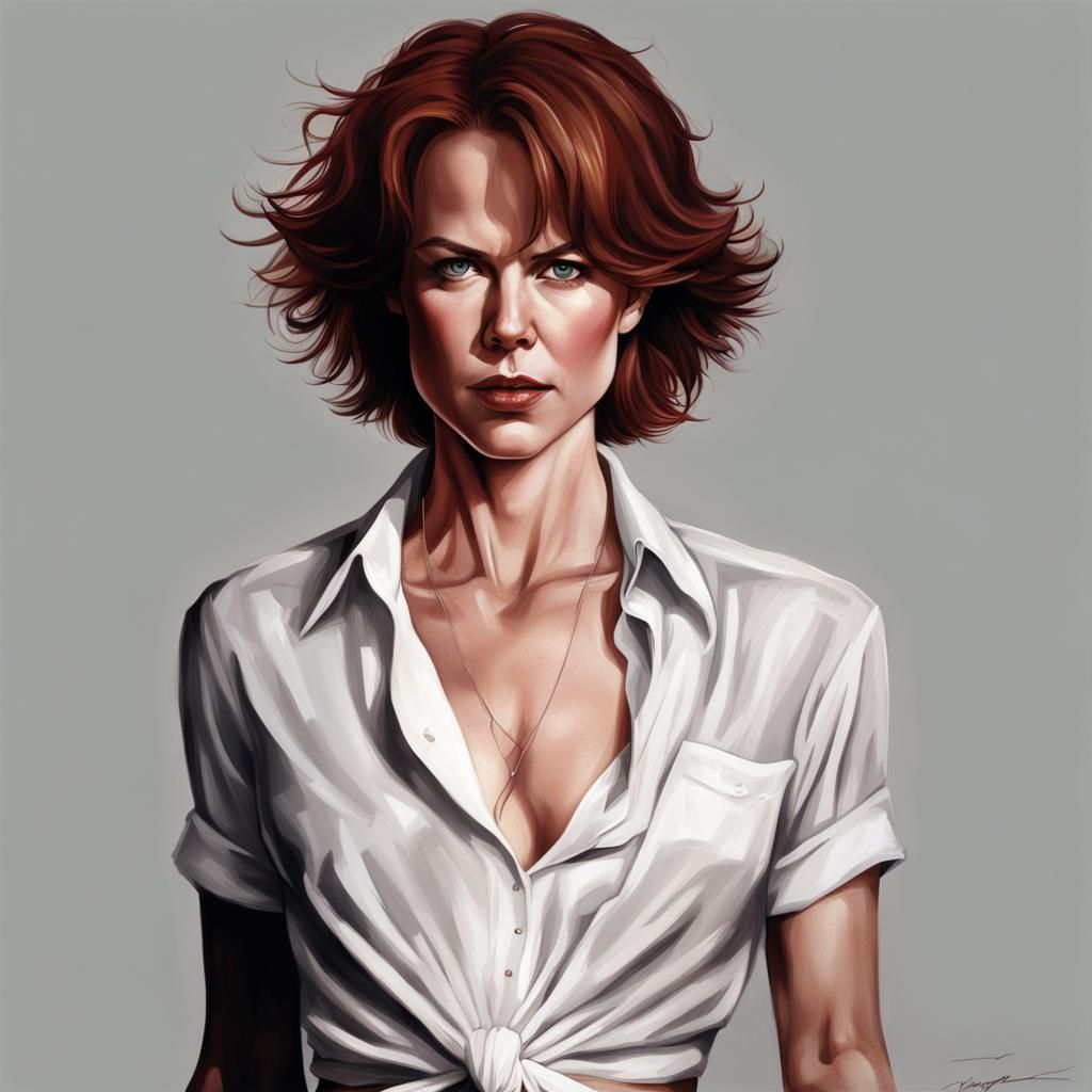 Hyperrealistic Photo of Woman in Knotted Shirt