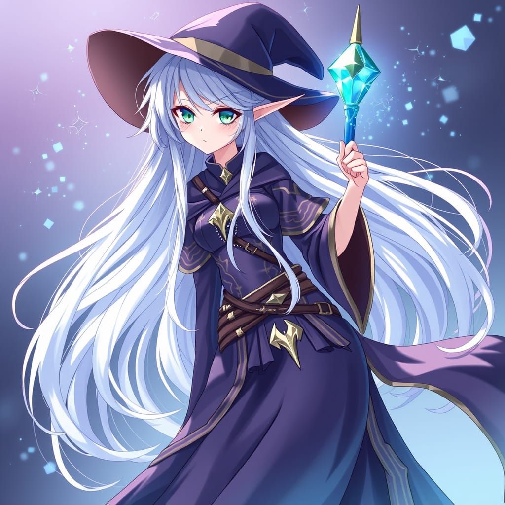 Anime Elf Mage in Traditional Japanese Attire