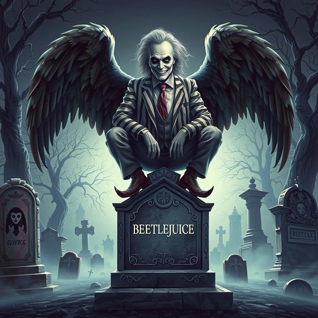 Beetlejuice in Victorian Cemetery, Oil on Canvas