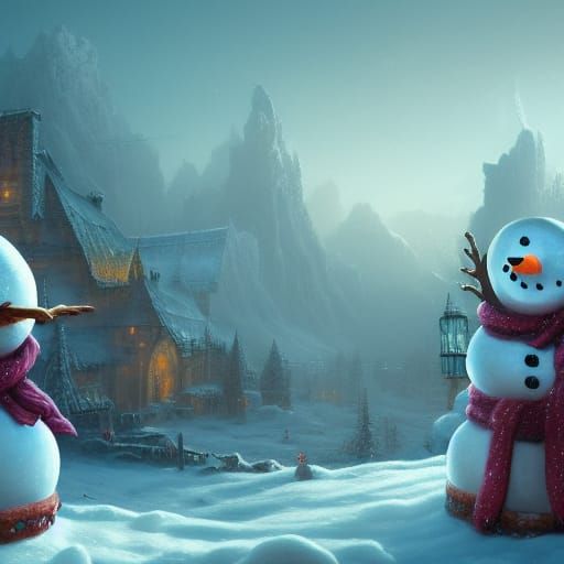 Fantastical Snowmen in Detailed Digital Painting