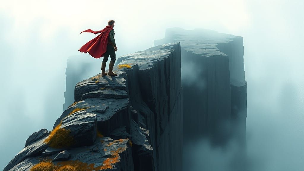 Fearless Adventurer on a Mysterious Cliff