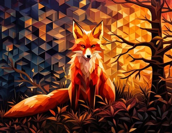 Geometric Fox in a Cubist Style