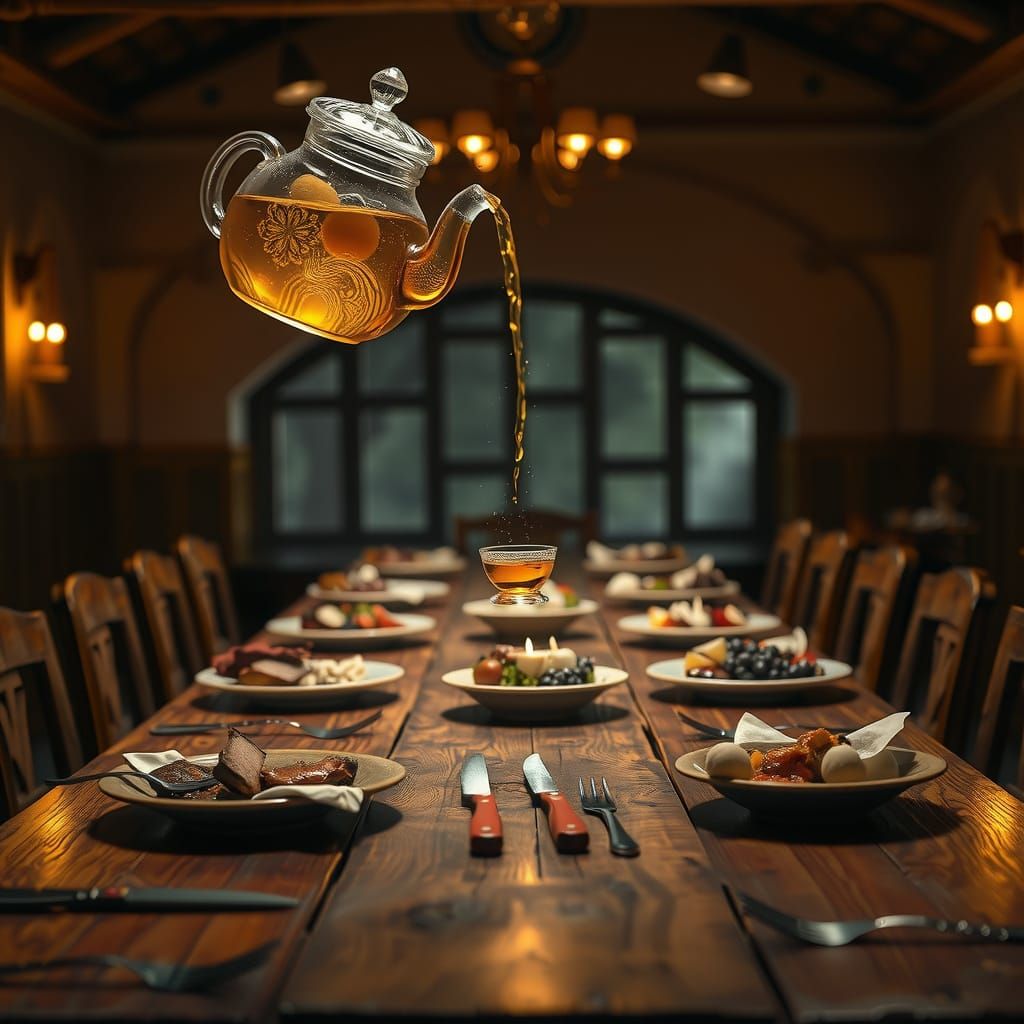 Magical Floating Feast Captured in Cinematic Photograph