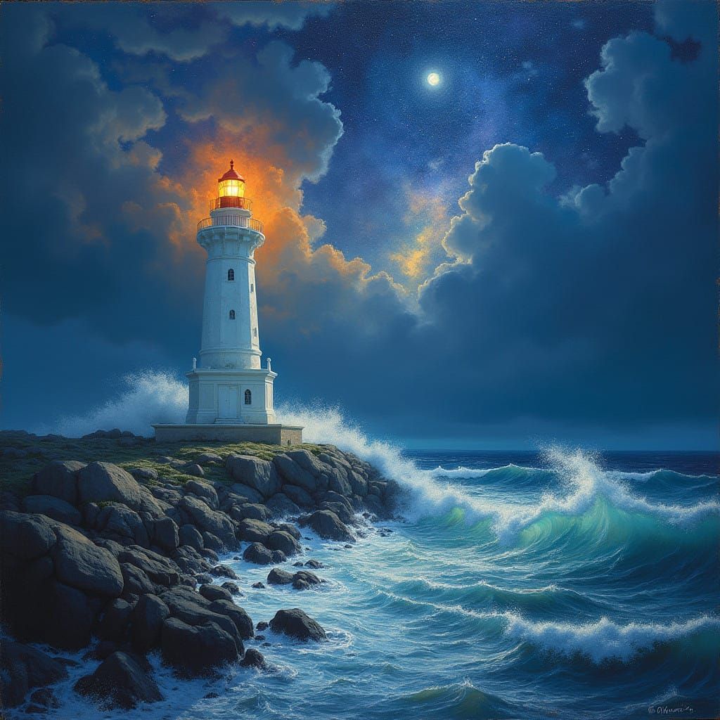 Resilient Lighthouse Radiates Hope in Turbulent Seas