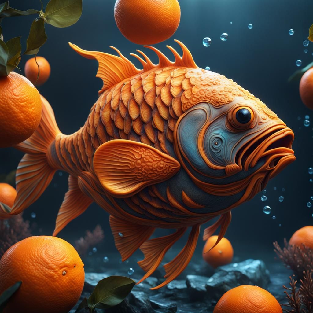 Orange Fish in Fantastical Underwater Garden