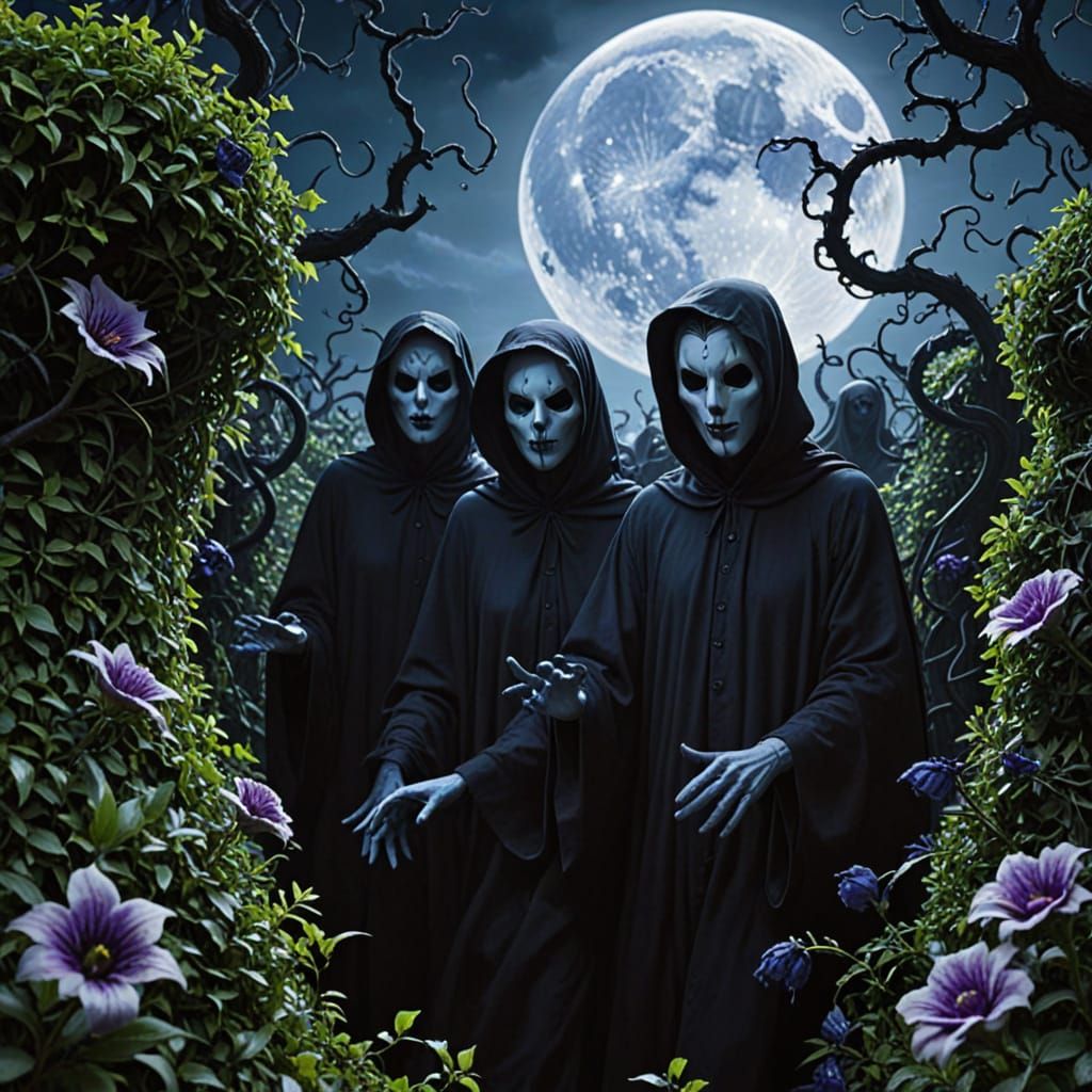 Ghostly Spirits Dance in Dark Fantasy Hedge Maze