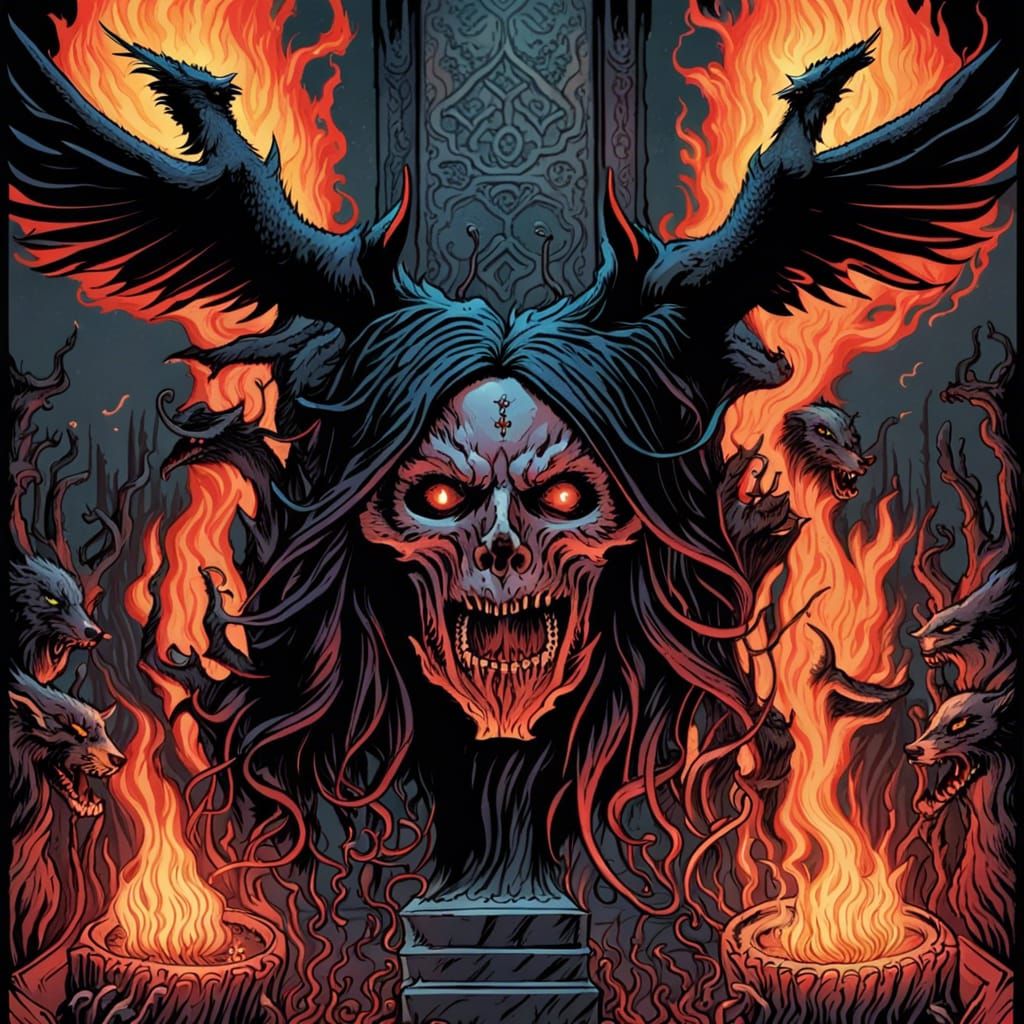 Satanic Witch Ritual in Comic Book Style