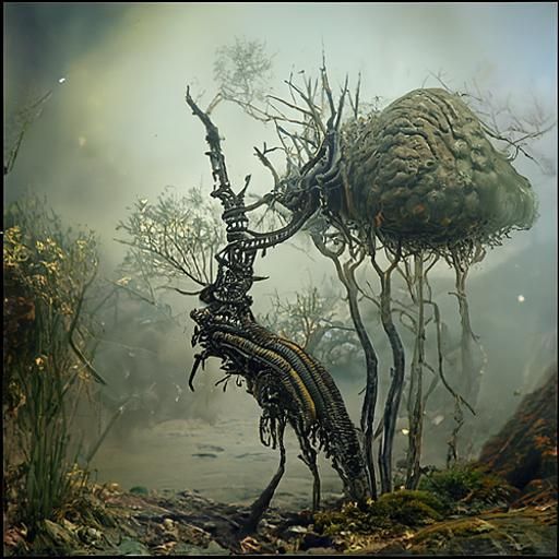 Surreal Vegetation in Misty Hollow: a Solar-punk Vision