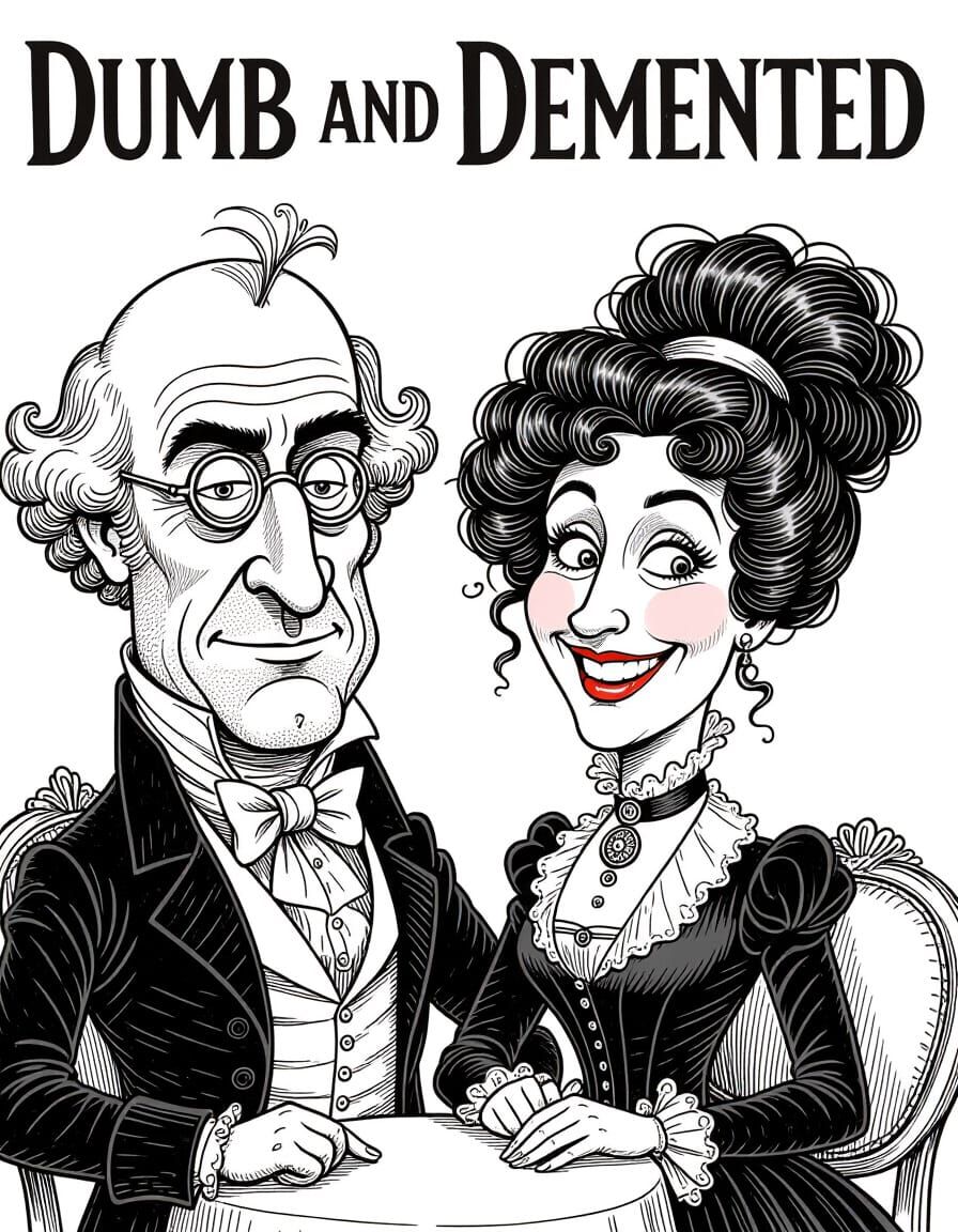 Victorian Caricature of Polite Madness in Black Ink