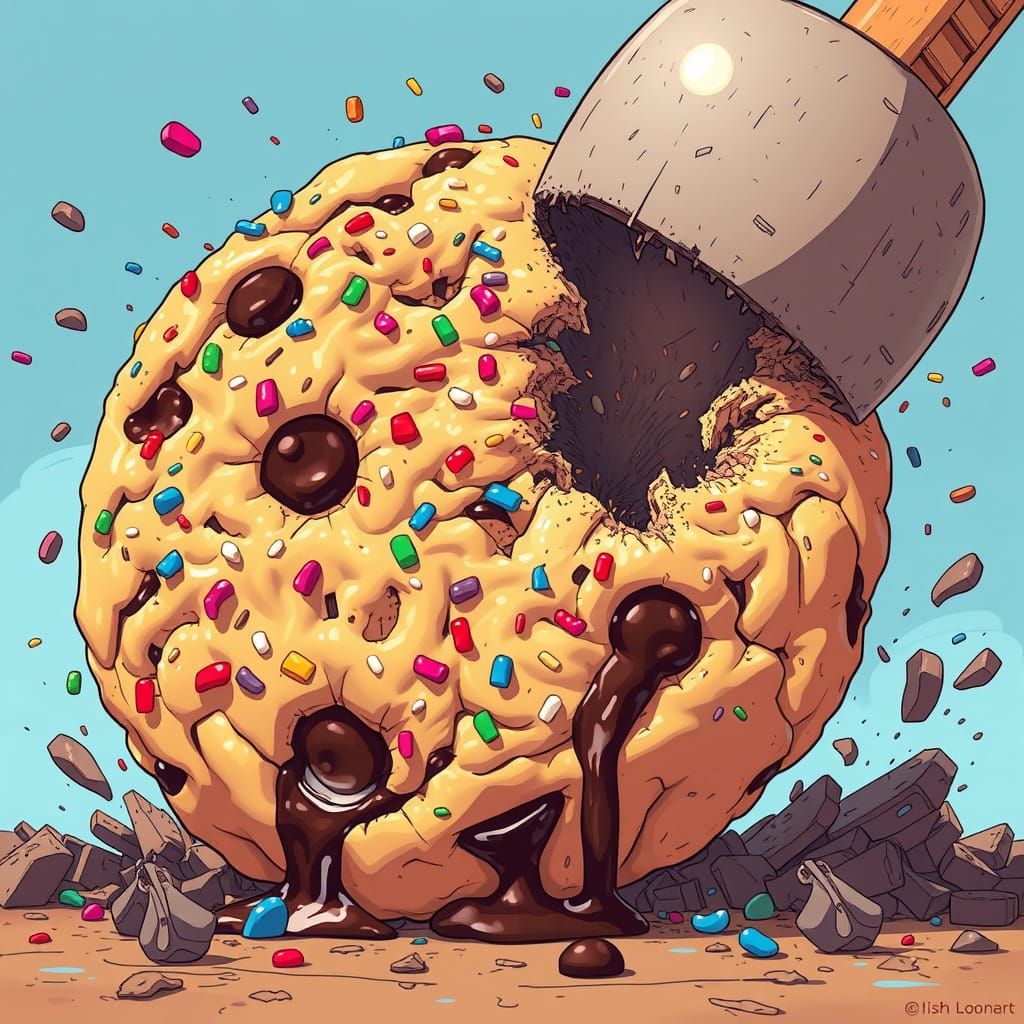 Giant Cookie Wrecking Ball Smash in Vibrant Style