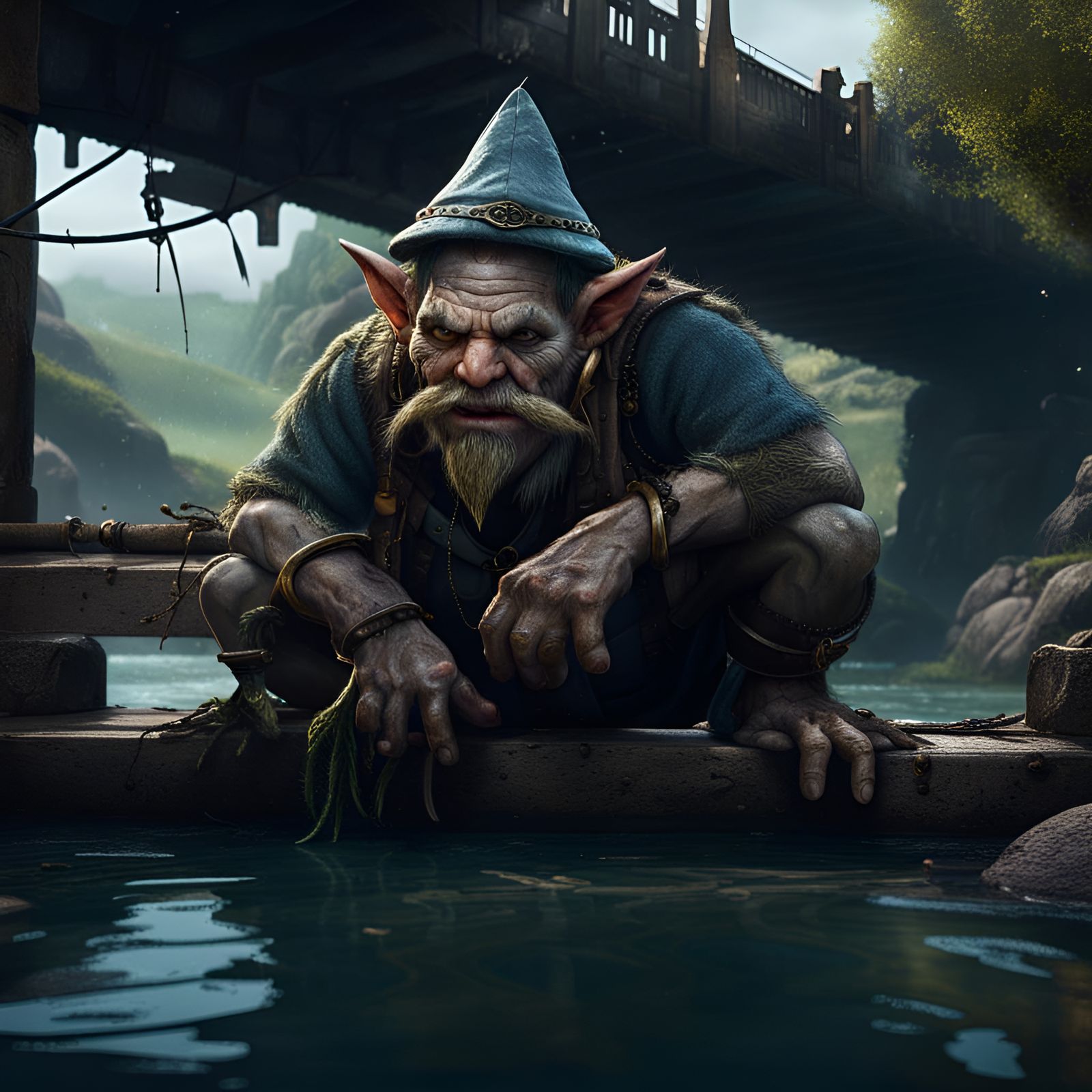 Fisherman Troll Under a Bridge: Fantasy Concept Art