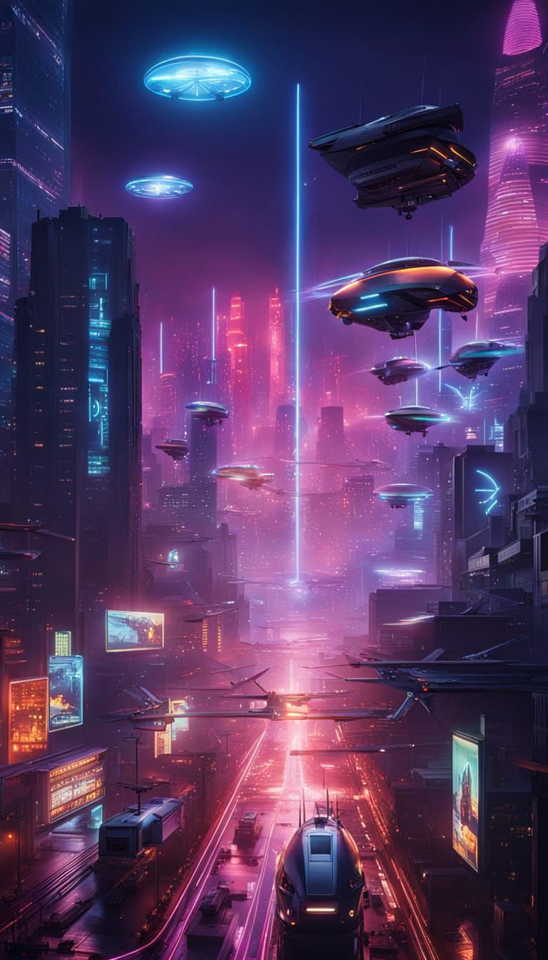 Cyberpunk Metropolis at Night: A Futuristic Urban Landscape