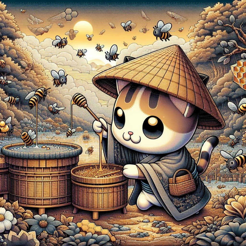 Chibi cat beekeeper