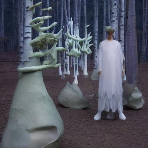 Non-Binary Sculptures Foraging for Mushrooms