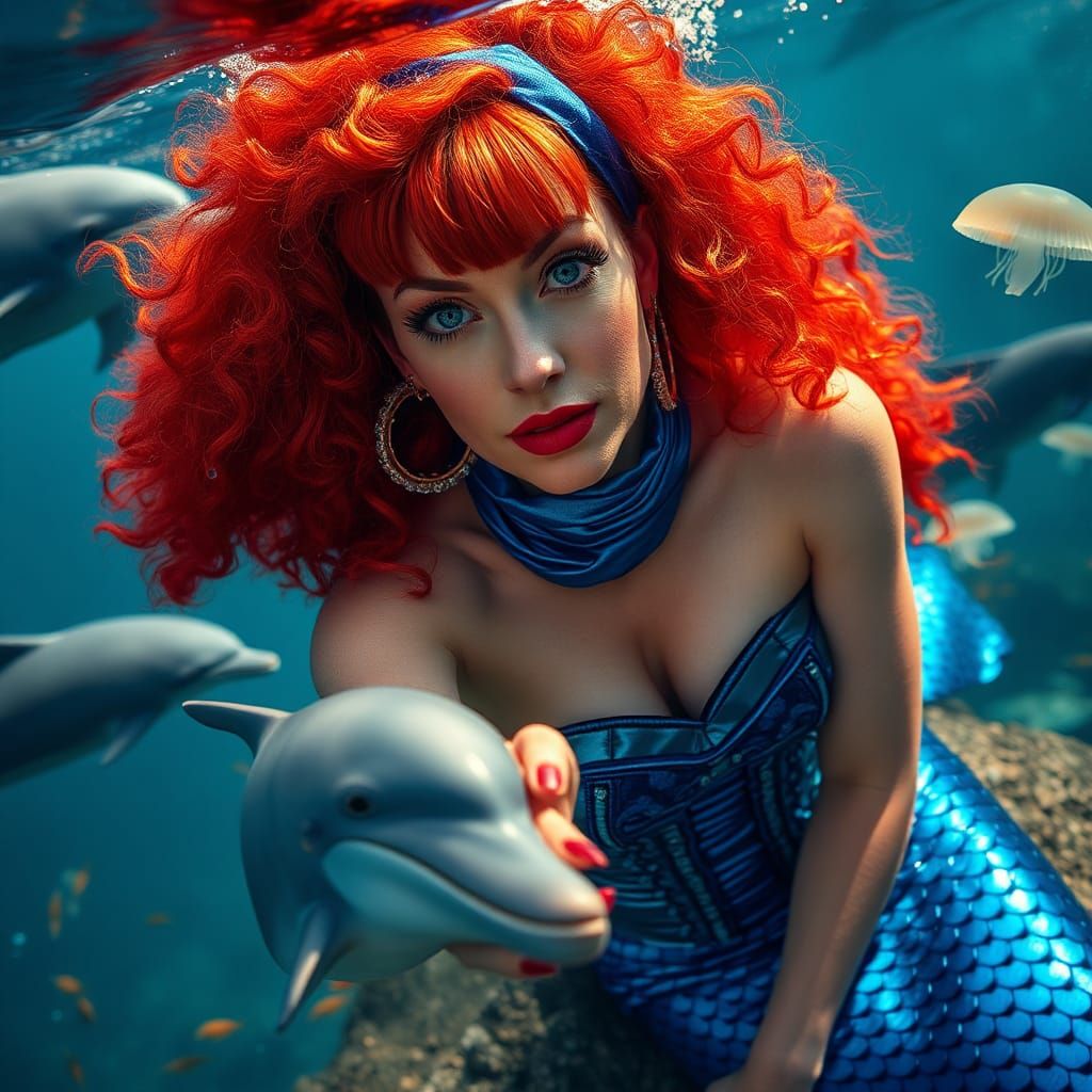 Glamorous Mermaid in Underwater Editorial Fashion Photo