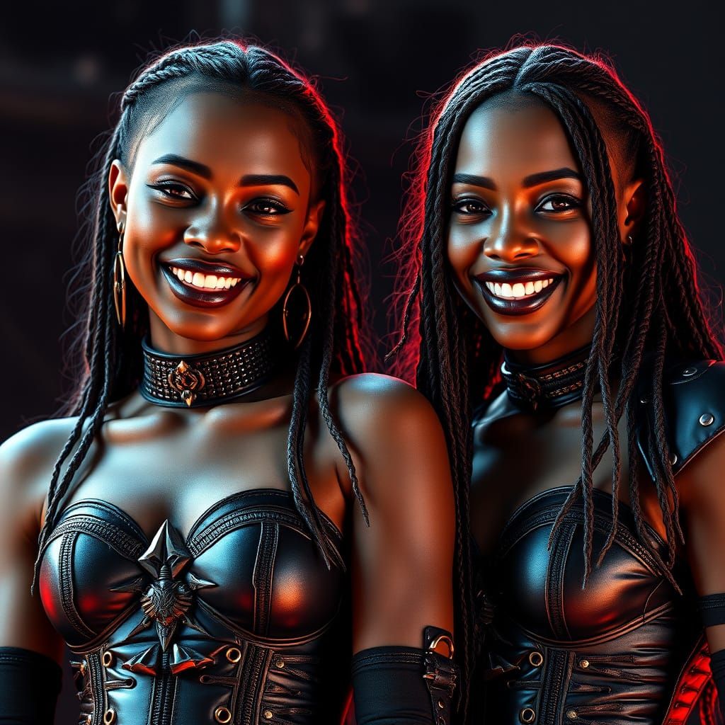 Women in Metal Outfits with Dynamic Lighting