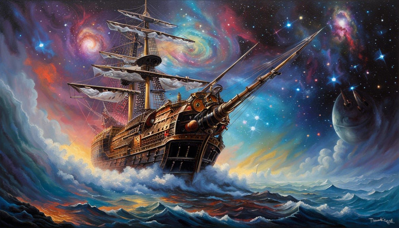 A Pirate Ship Adrift on a Stormy Sea