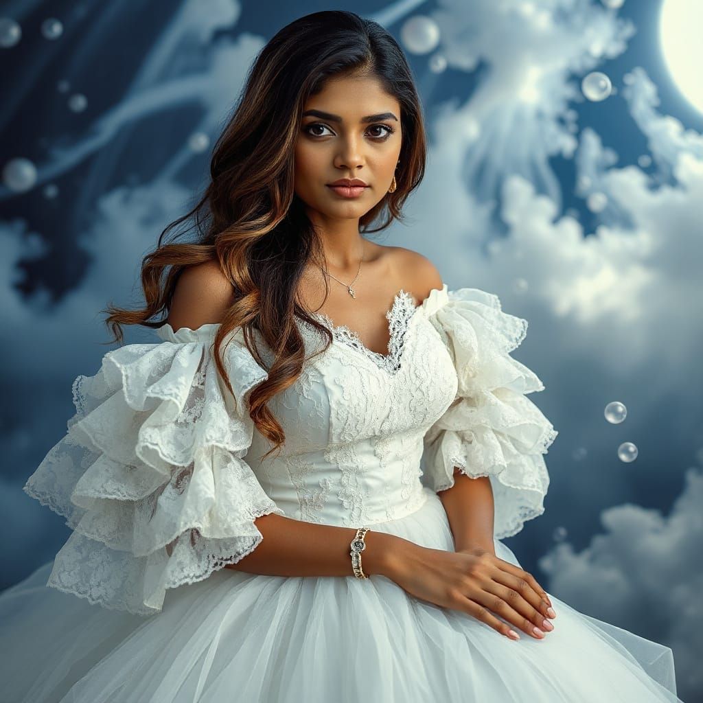 Ethereal Indian Woman in Dreamlike Blue Mist