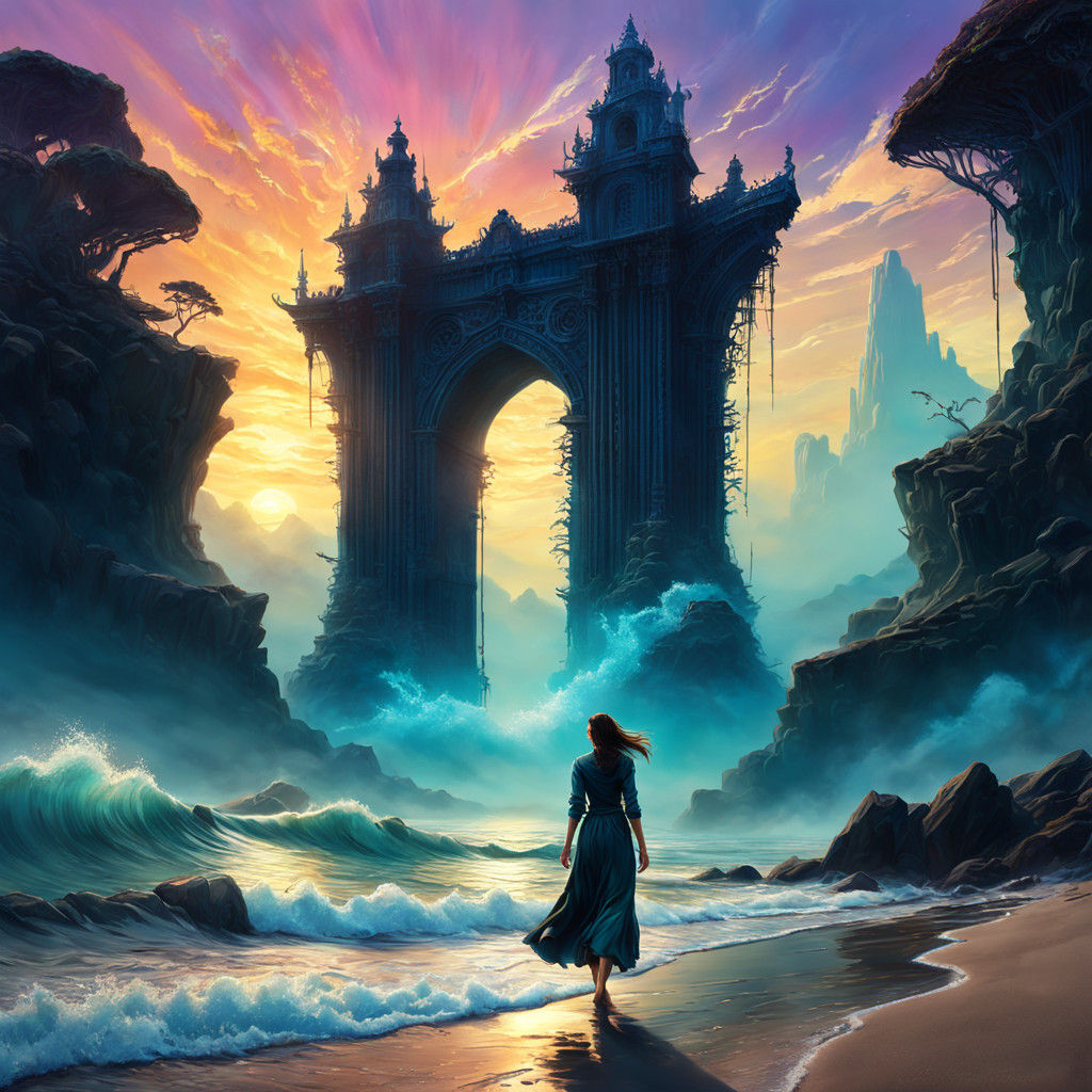 Surreal Beach Goddess in Vibrant Oil Painting Style