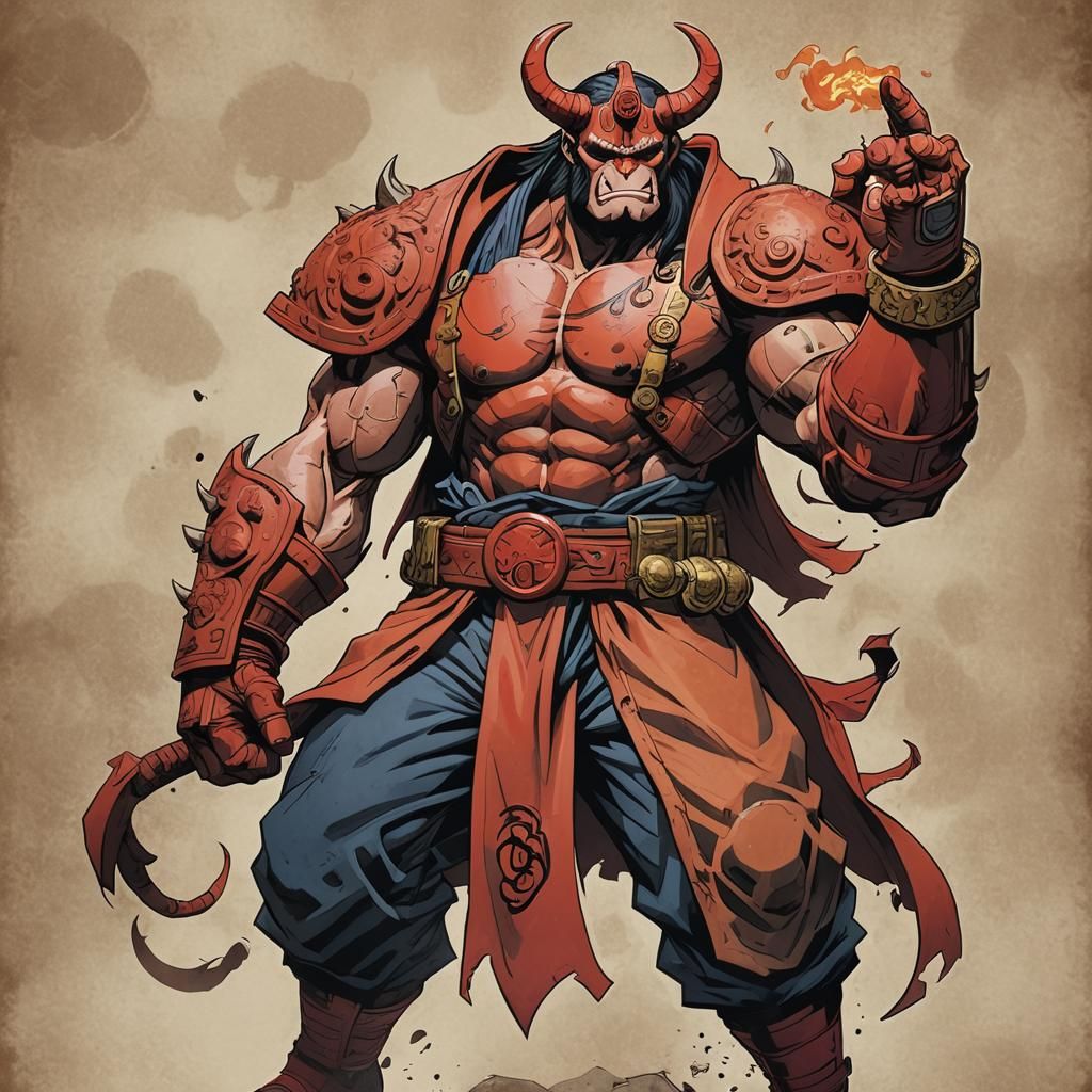 Hellboy as Goku Mashup Illustration