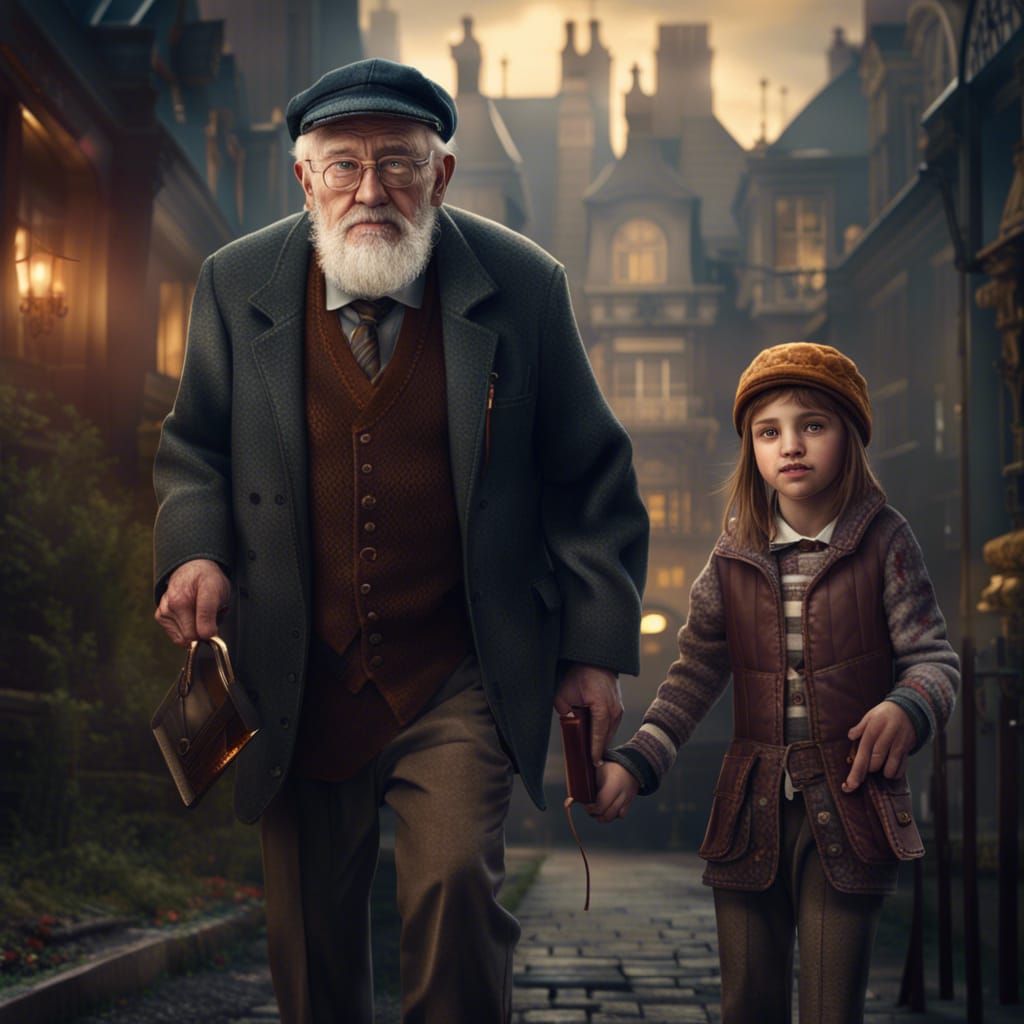 Mischievous Grandfather and Granddaughter: Partners in Crime