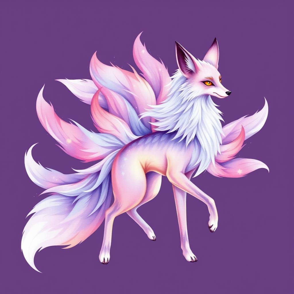 Ethereal Nine-Tailed Fox with Ambition Glowing in Twilight E...