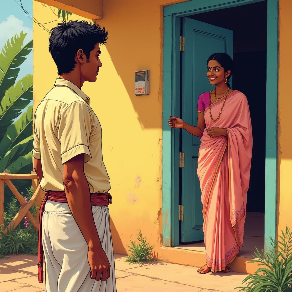 Indian Man and Woman in Comic Book Art