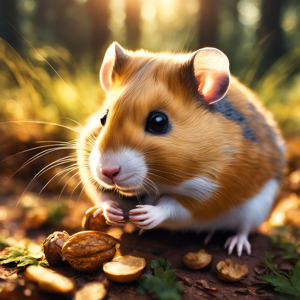 Hamster in Warm Golden Light, Dutch Masters-Style Oil Painti...