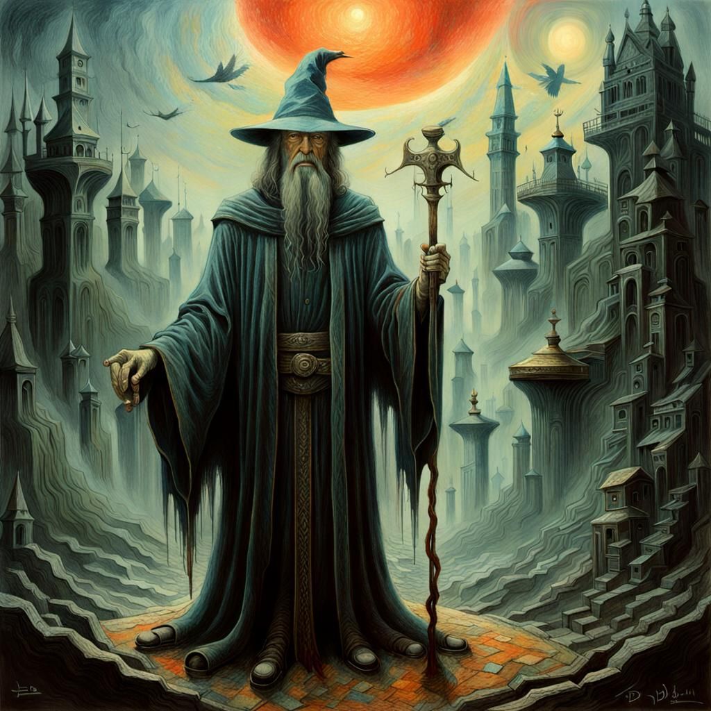 David Bowie as Gandalf in Beksinski Style