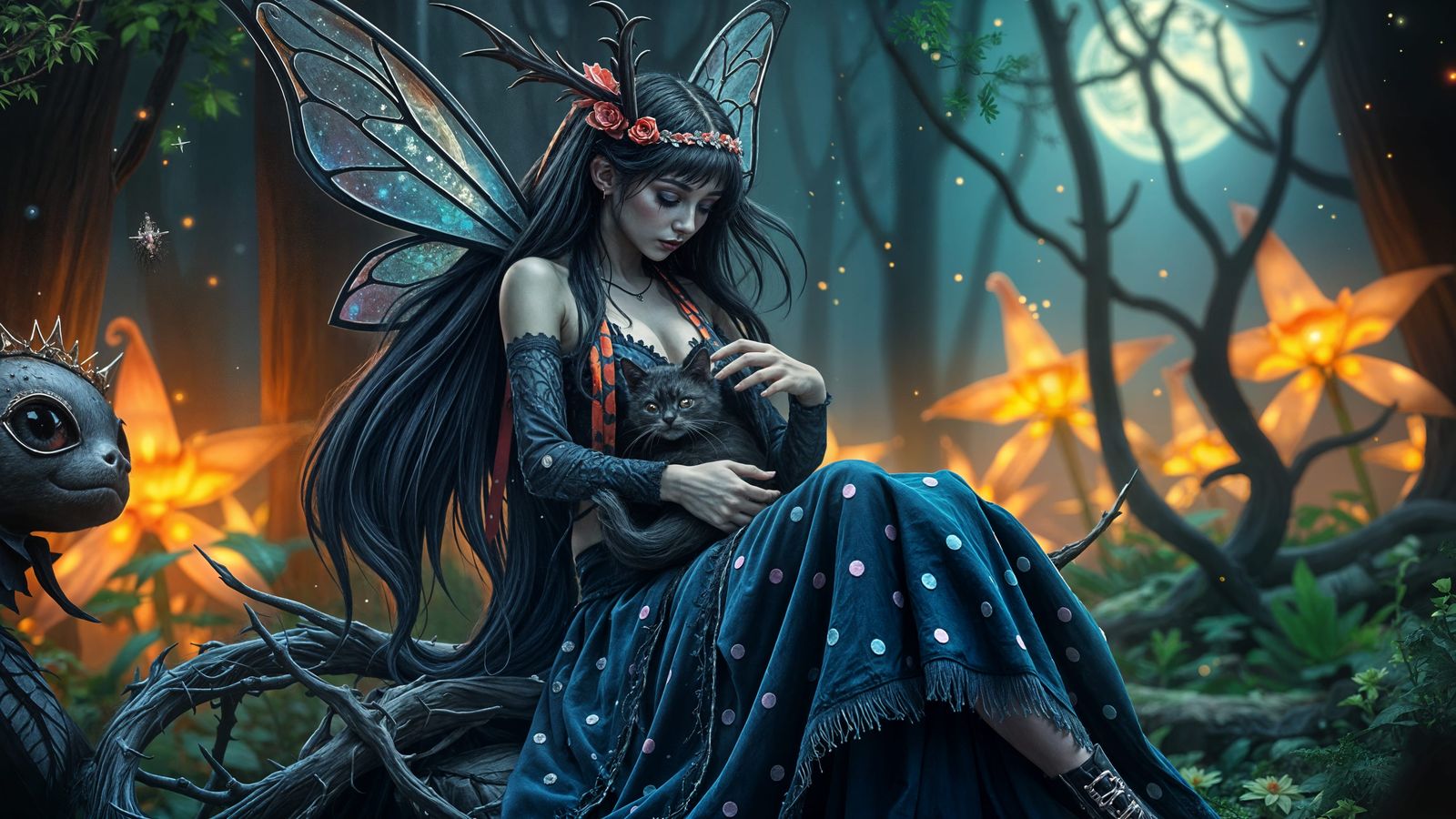 Gothic Fairy Queen in Bioluminescent Forest