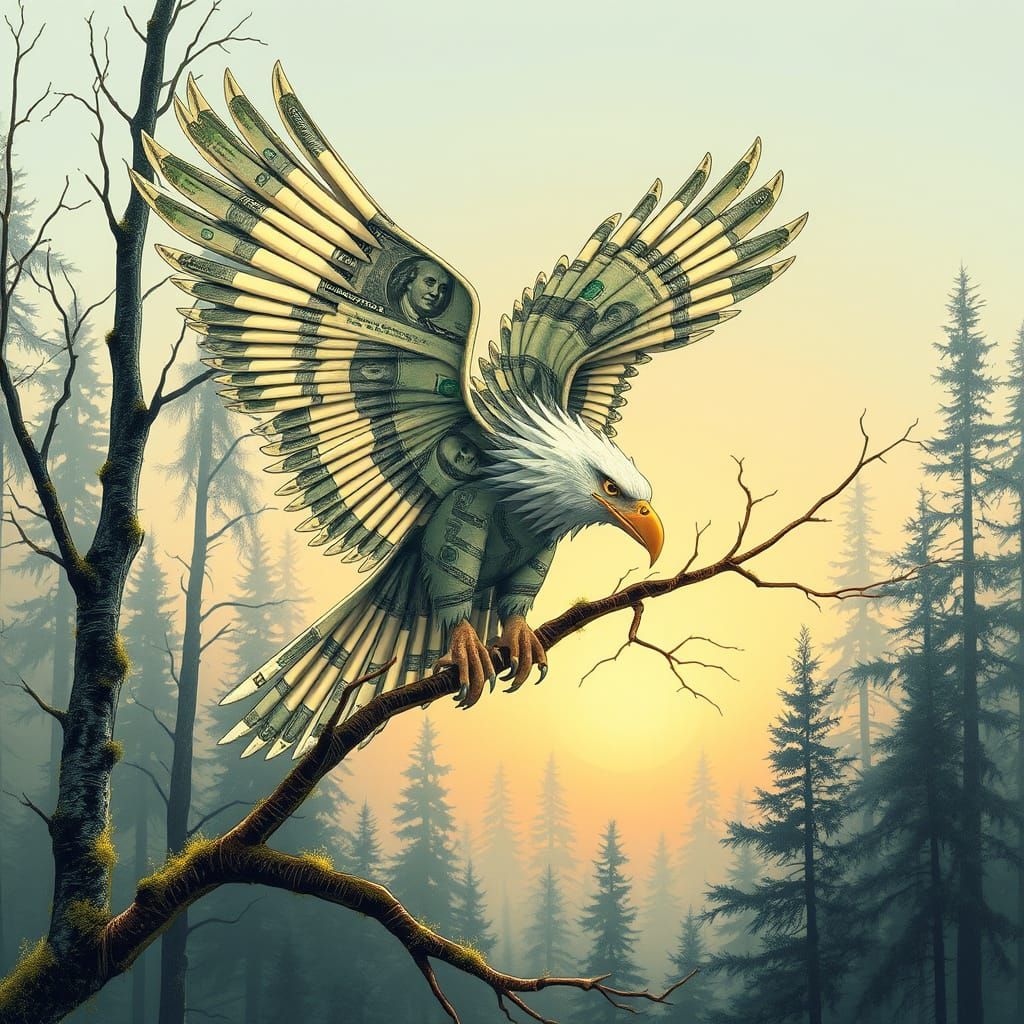 A majestic eagle with feathers made of intricately folded do...