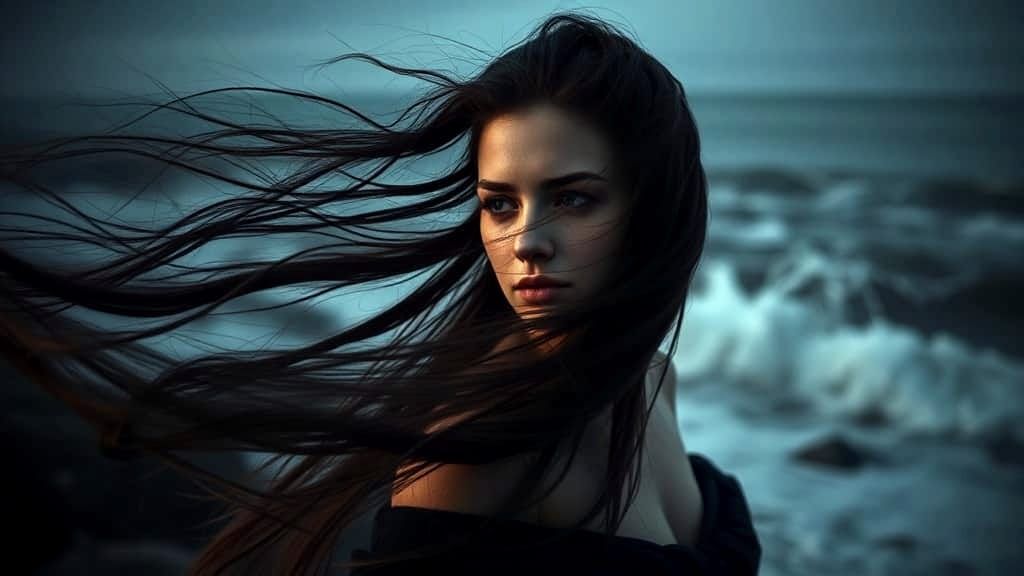 Dramatic Seascape Portrait of a Woman in Cinema Style