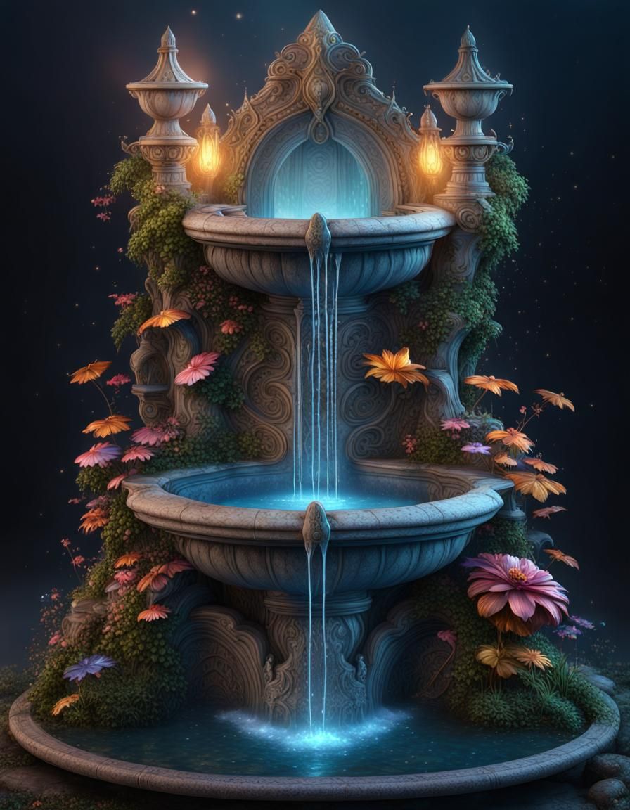 Cosmic Fairy Fountain in Detailed Matte Painting