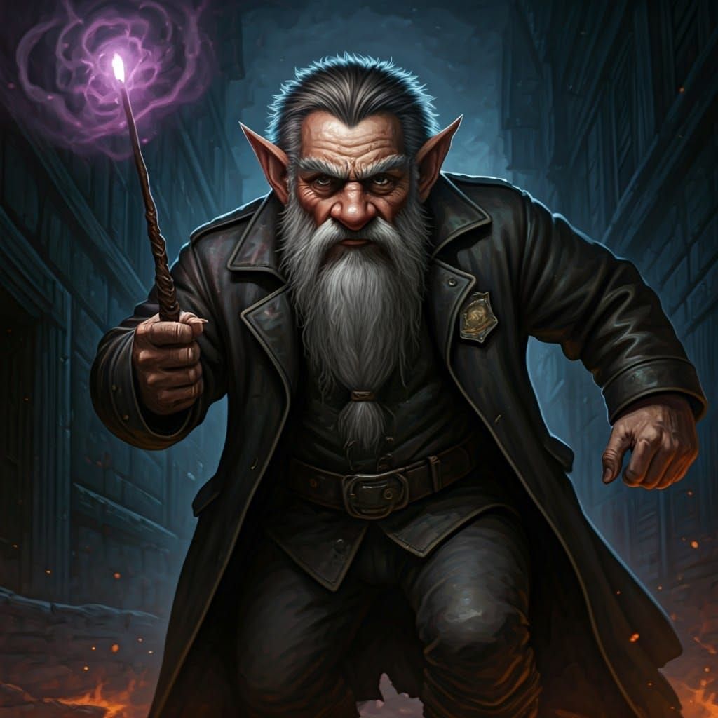 A Wizardly Gnome detective casting an evocation spell.