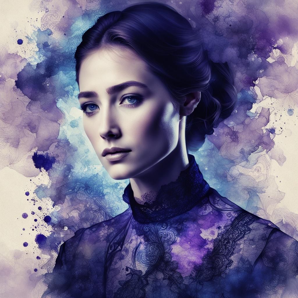 Ethereal Ink Splatter Art Portrait