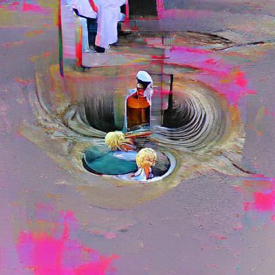 Surreal Doctor and Nurse Drinking in Burning City