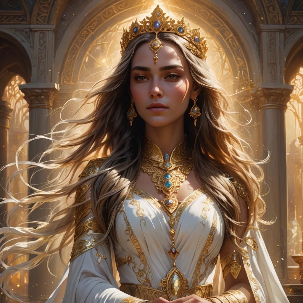 Elegant Priestess Portrait in Art Nouveau Style