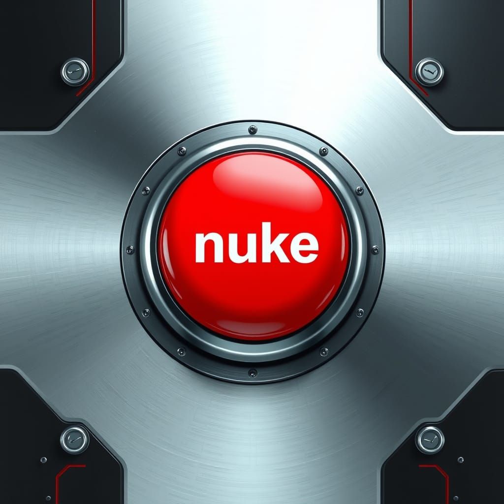 Glossy Red Nuke Button on Silver Background