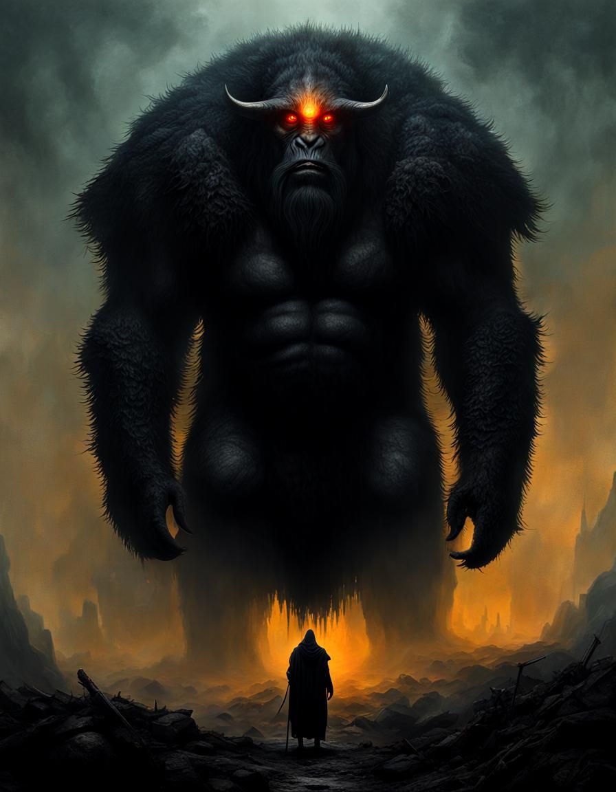 Metallic Giant King in Dark Oil Painting Style