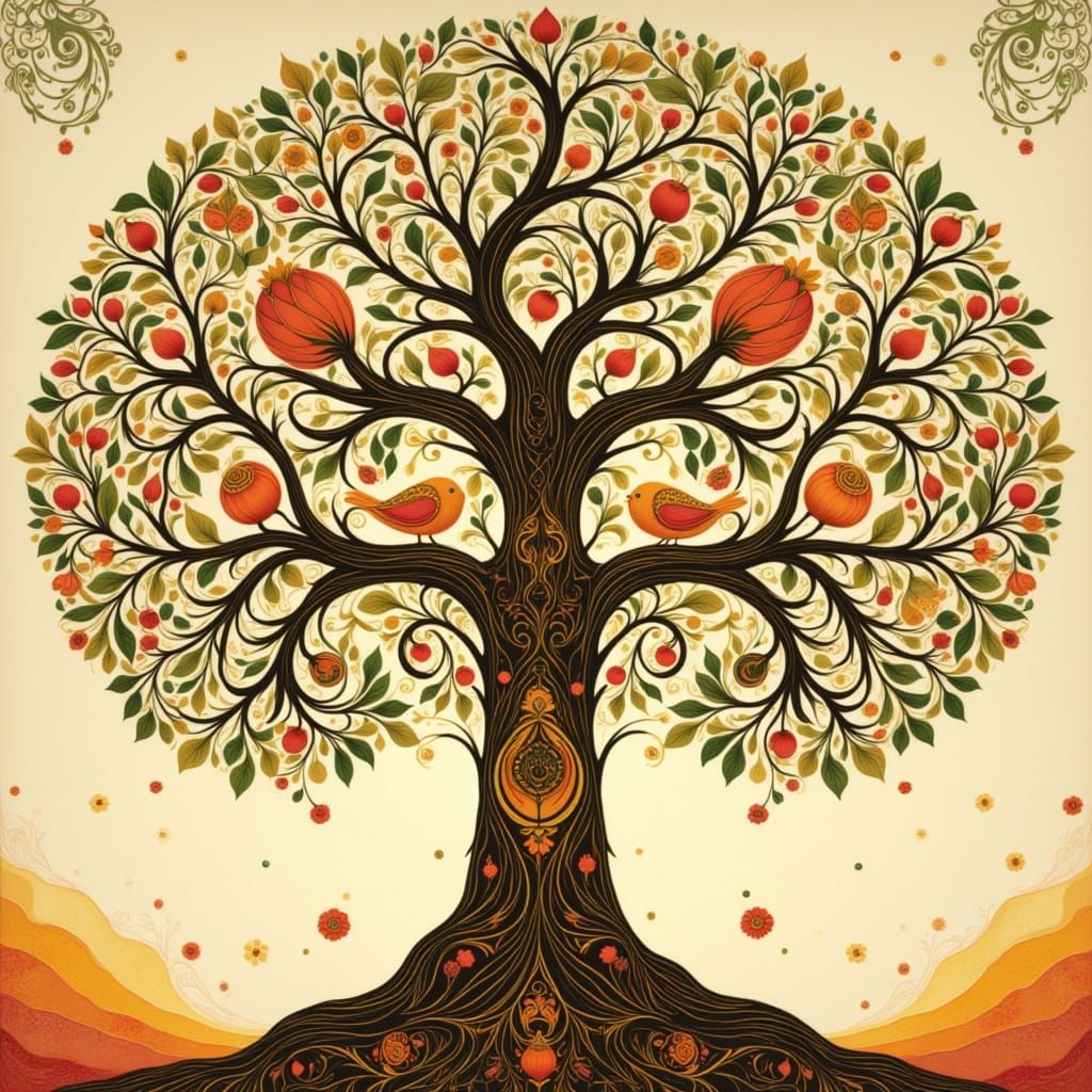 Tree of Life in Folk Art Nouveau Style