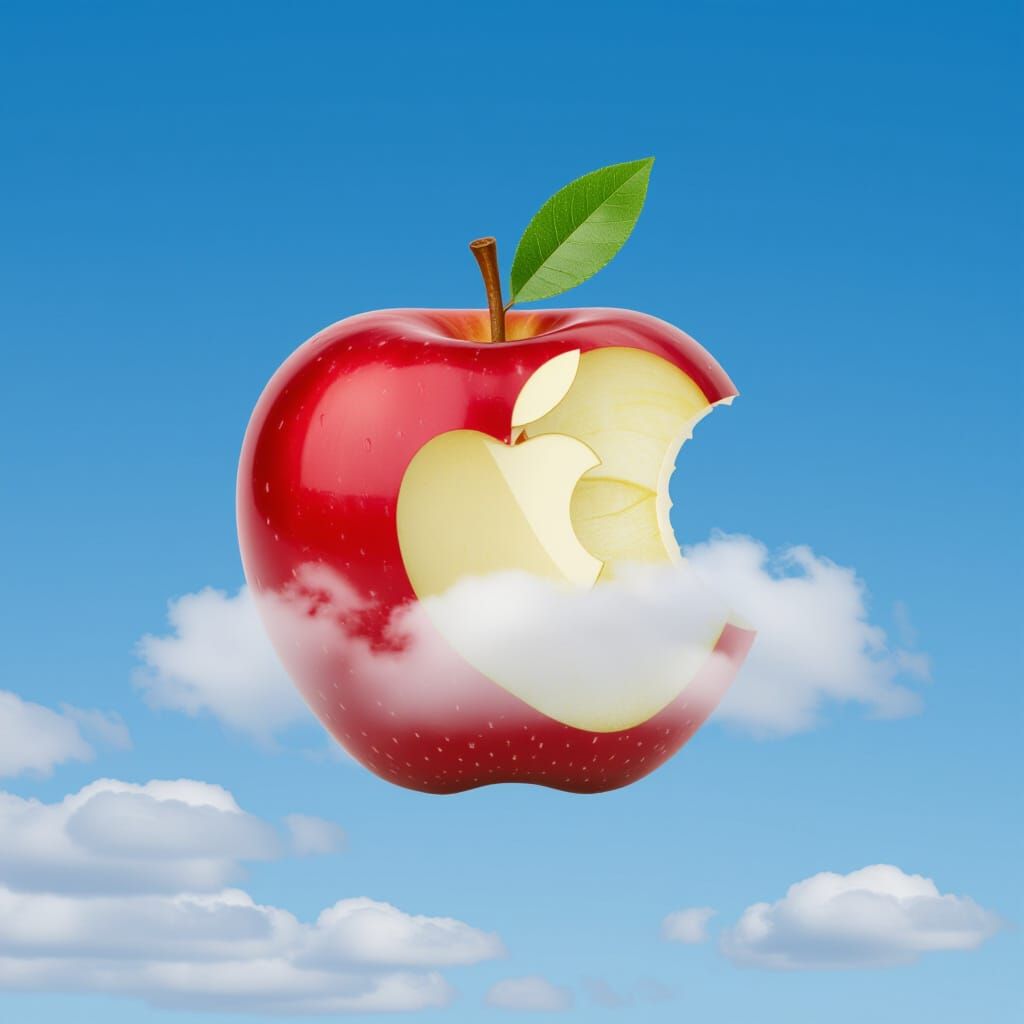 Apple Bitten by Surreal Clouds