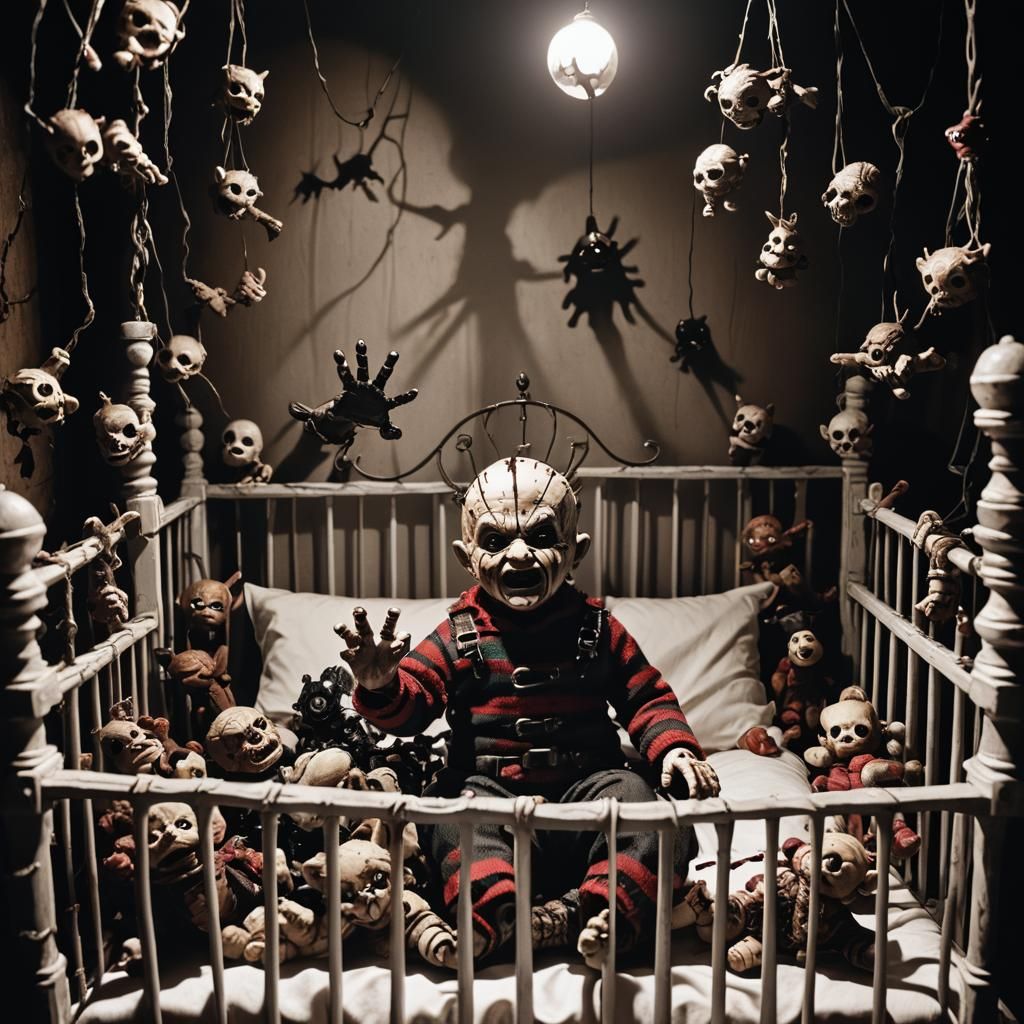 Nightmarish Baby Freddy Krueger in Dark Fantasy Style