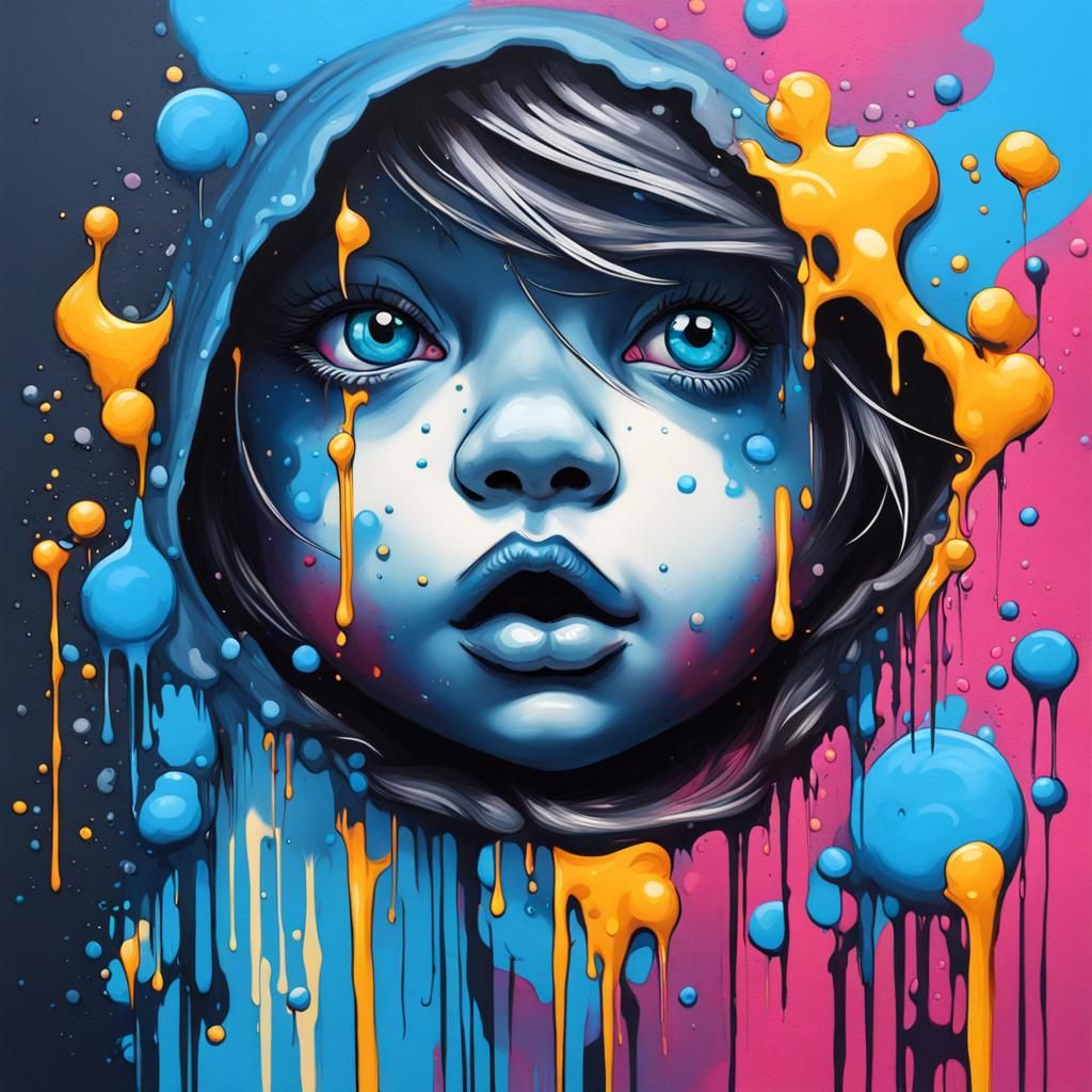 Cute Blue Moon in Graffiti Splash Art