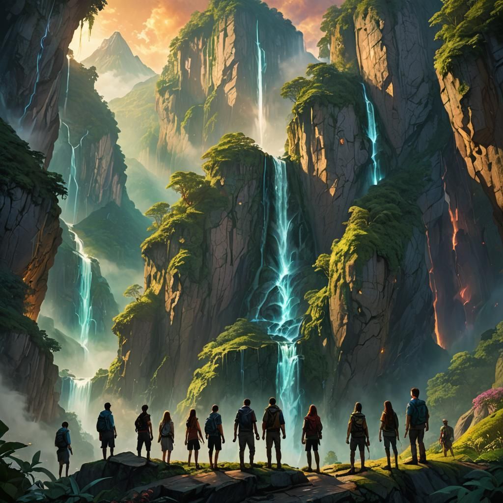 Glowing Mountain Fantasy Landscape in Detailed Matte Paintin...